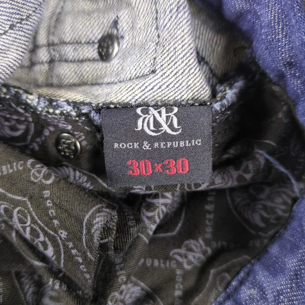 Rock & Republic Jeans Mens 30x30 Blue Dirty Denim Medium Wash Distressed Colburg